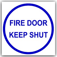1 x Fire Door Keep Shut Stickers-Blue on White-Health and Safety-Self Adhesive Vinyl Signs-87mm